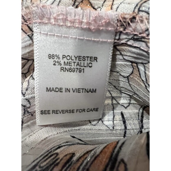 Roz & Ali Butterfly and Floral Semi Sheer Blouse Silver Metallic Threads Size S - Picture 7 of 7